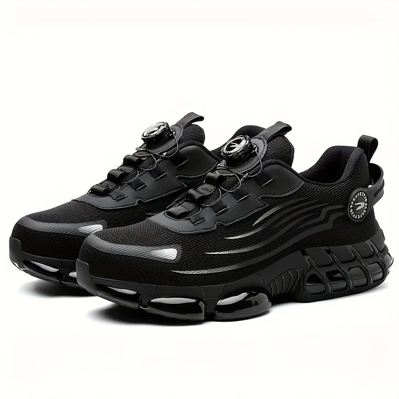 Men's Breathable Work Shoes - Durable Safety Shoes with Reflective Stripes, Lightweight Cushioned Sole for Industrial, Construction and Casual Wear, Available in Black and Grey, Sizes US 6 to 11