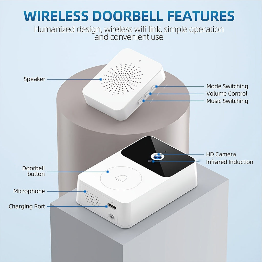 Wireless Video Doorbell Camera with HD Night Vision, Motion Alerts & Two-Way Audio – Smart WiFi Doorbell with Remote Mobile View, Voice Changer, Photo Capture & Rechargeable Battery for Home Security
