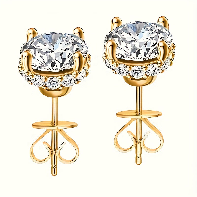 1 Carat Moissanite Solitaire Stud Earrings - 925 Sterling Silver Plated Round Brilliant Diamond Simulant Studs, Elegant Unisex Fashion Jewelry for Women & Men, Perfect Valentine's & Birthday Gift