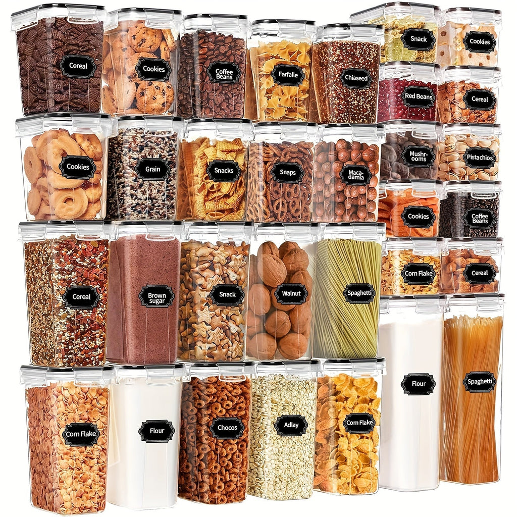 Airtight Food Storage Containers 64-Pack with Labels & Marker, BPA-Free Plastic Canisters with Lids for Kitchen Pantry Organization, Flour Sugar Cereal Dry Food Storage Set – 32 Boxes + 32 Lids