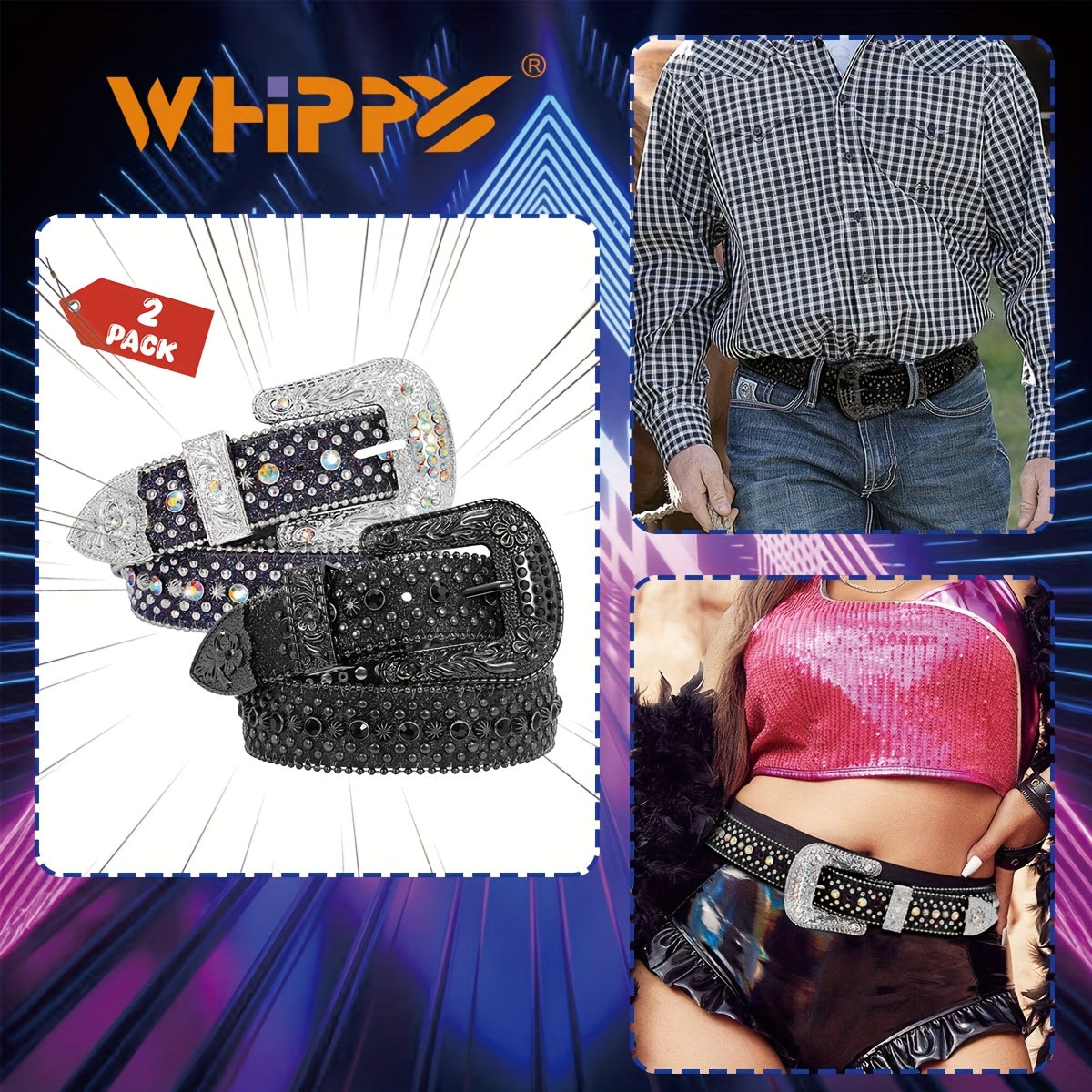 Rhinestone Belt Unisex Western Cowgirl Bling Faux Leather Removable Buckle – Sparkling Adjustable Waist Belt for Women Men 13 Colors Sizes S-XL Party Festival Halloween Christmas Gift