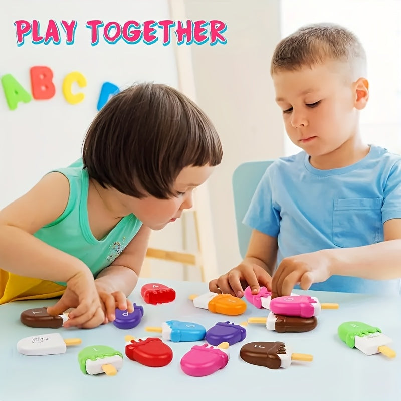 Ice Cream Preschool Learning Toy Set 52 Pieces Counting Color Sorting Stacking ABC Uppercase Lowercase Letters Montessori Educational Toy for Toddlers Preschoolers Ages 3 and Up Birthday Gift