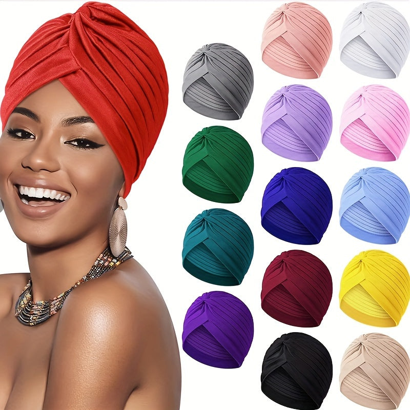 15-Pack Bohemian Turban Head Wraps Women – Pre-Tied Pleated Multicolor Twisted Hair Wraps Breathable Ultra-Soft Headbands Chemo Hair Loss Everyday Style