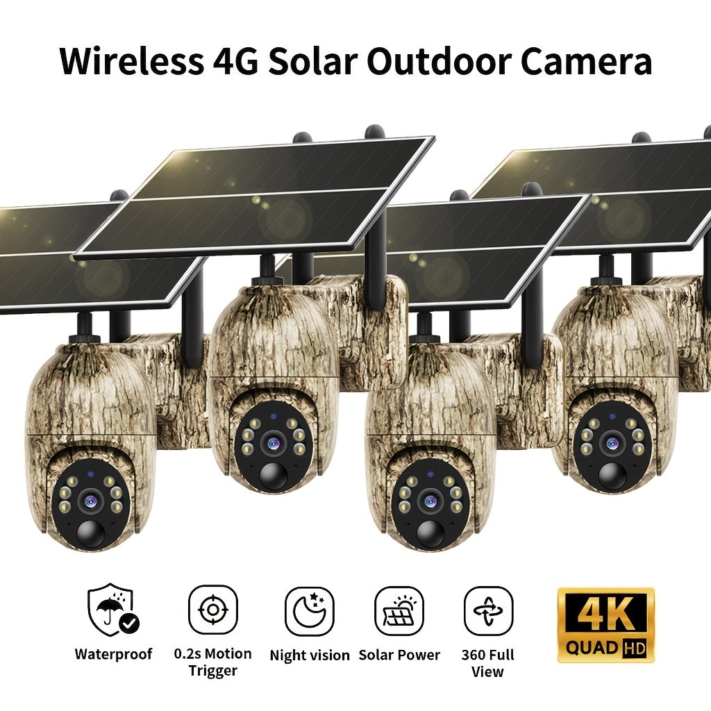 4G LTE Solar Security Camera Outdoor Wireless – No WiFi Needed, 4K Night Vision, 360° Pan/Tilt Live View, Two-Way Audio, Waterproof Trail Camera for Hunting, Farm, Ranch & Wildlife Monitoring