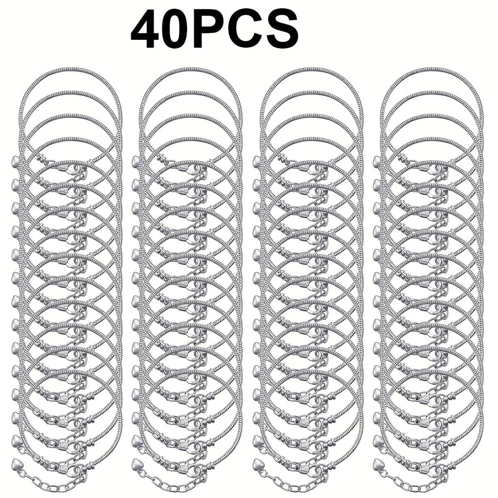 40pcs DIY Snake Chain Bracelet Making Kit – Adjustable Bead Pendant Bracelets with Heart Extension Chain, Bulk Jewelry Supplies for Crafting, Gifts, and Handmade Jewelry Projects