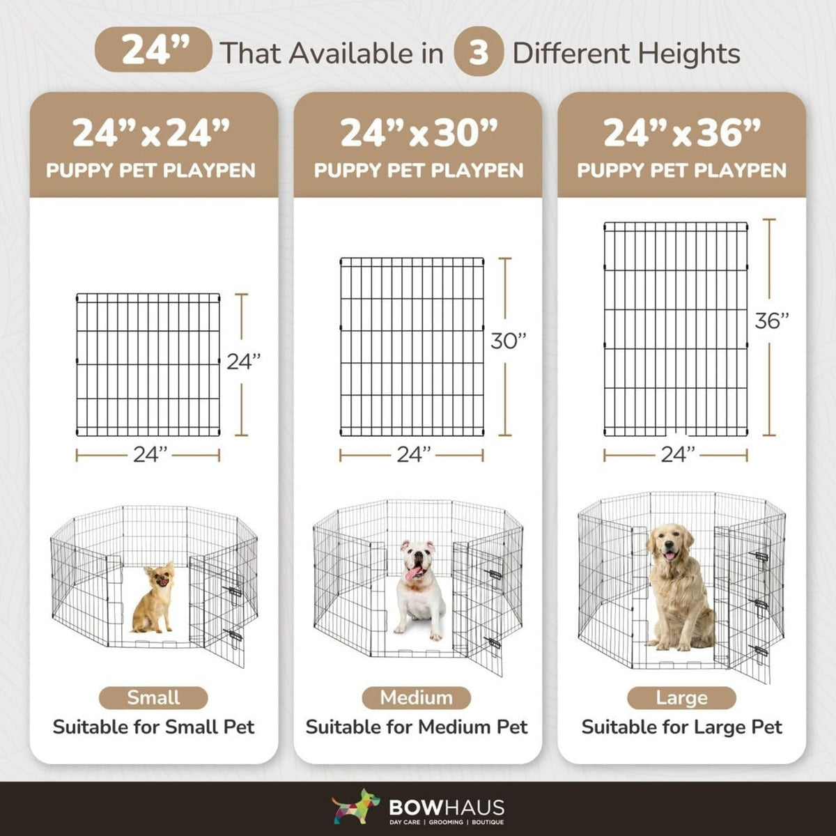 Foldable Dog Playpen 8 Panel – Heavy-Duty Metal Pet Kennel with Gate for Indoor & Outdoor Use, Portable Exercise Fence Cage for Small Dogs & Animals, Available in 24"/30"/36" Heights