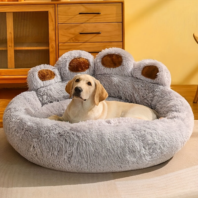 Bear Paw Plush Round Pet Bed for Dogs & Cats Soft Calming Non-Slip Cozy Puppy Bed – Small Medium Large, 20/24/28/36 Inch, Coffee Pink Gray