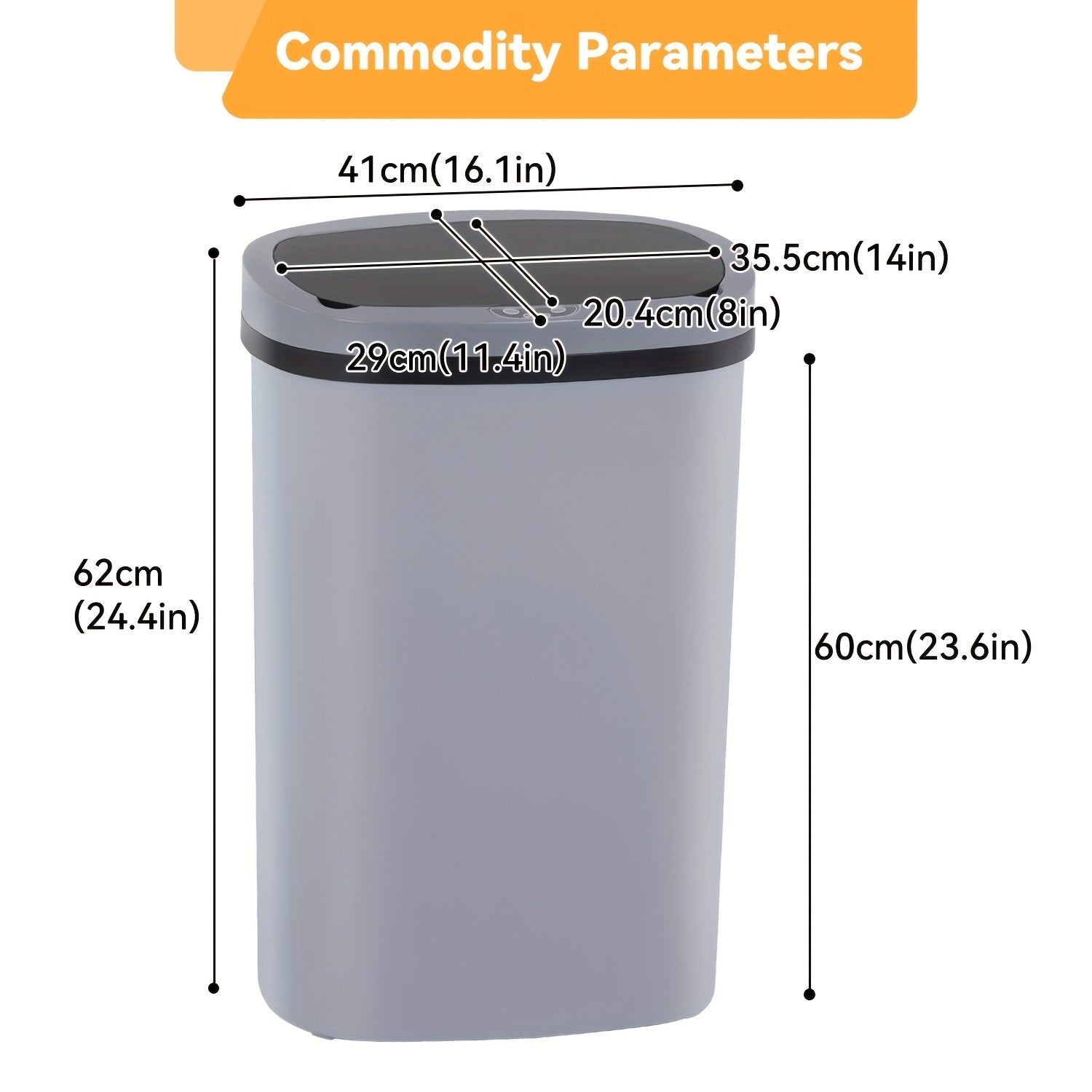 13 Gallon Touchless Trash Can 50L Automatic Motion Sensor Kitchen Waste Bin Stainless Steel & Plastic for Kitchen Office Bedroom Living Room