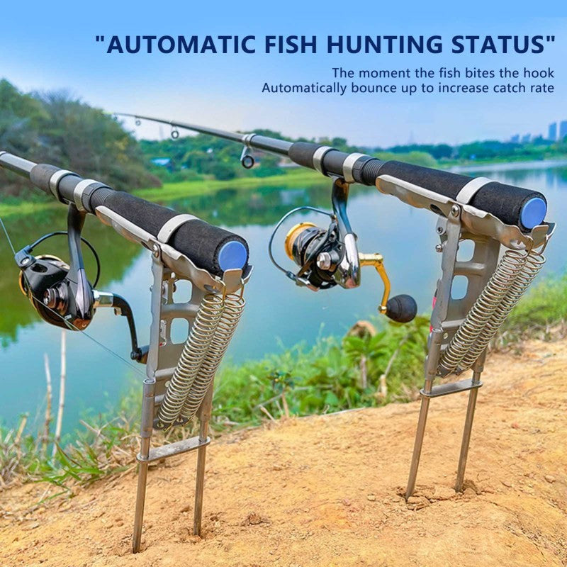 Stainless Steel Fishing Rod Holder 360 Degree Rotation Rust-Proof Spring Clamp Ground Stand No Assembly Bank Fishing Rod Bracket High Sensitivity Fits All Rod Sizes 35x17cm