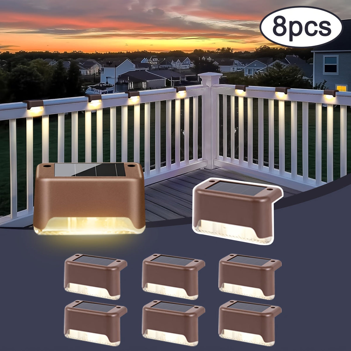 Solar Deck Lights Outdoor Waterproof LED – Auto Dusk to Dawn 800mAh Warm White Solar Powered Step Stair Fence Pathway Patio Garden Driveway Yard Wall Lighting 8 16 32 Pack