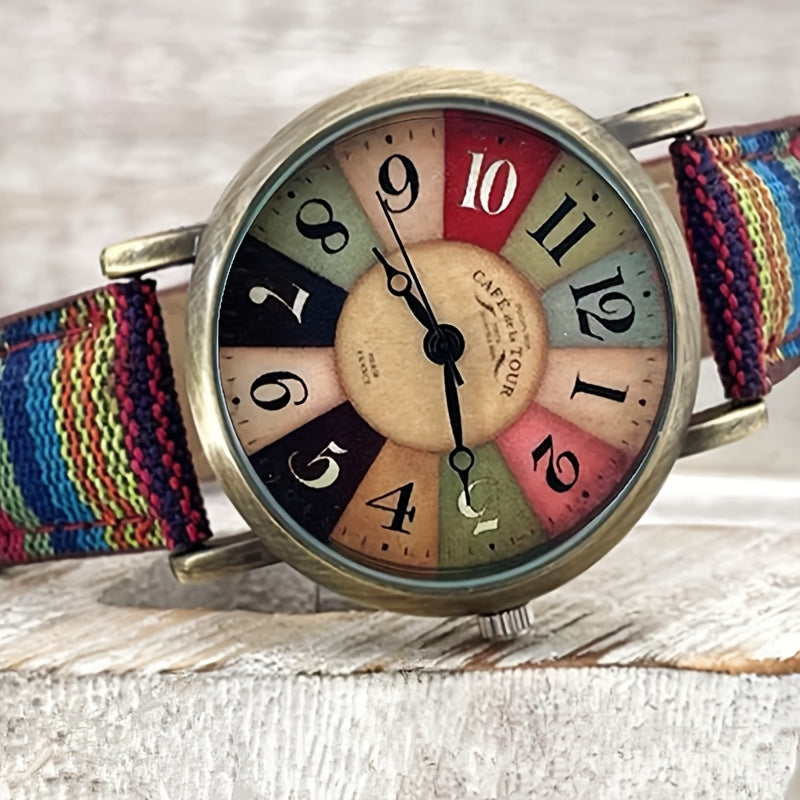 Colorful Bohemian Women's Quartz Watch – Striped Band Analog Wristwatch Stainless Steel Case Shock Resistant 3 Colors Purple Blue Rose Boho Style Daily Wear Festival Gift for Her