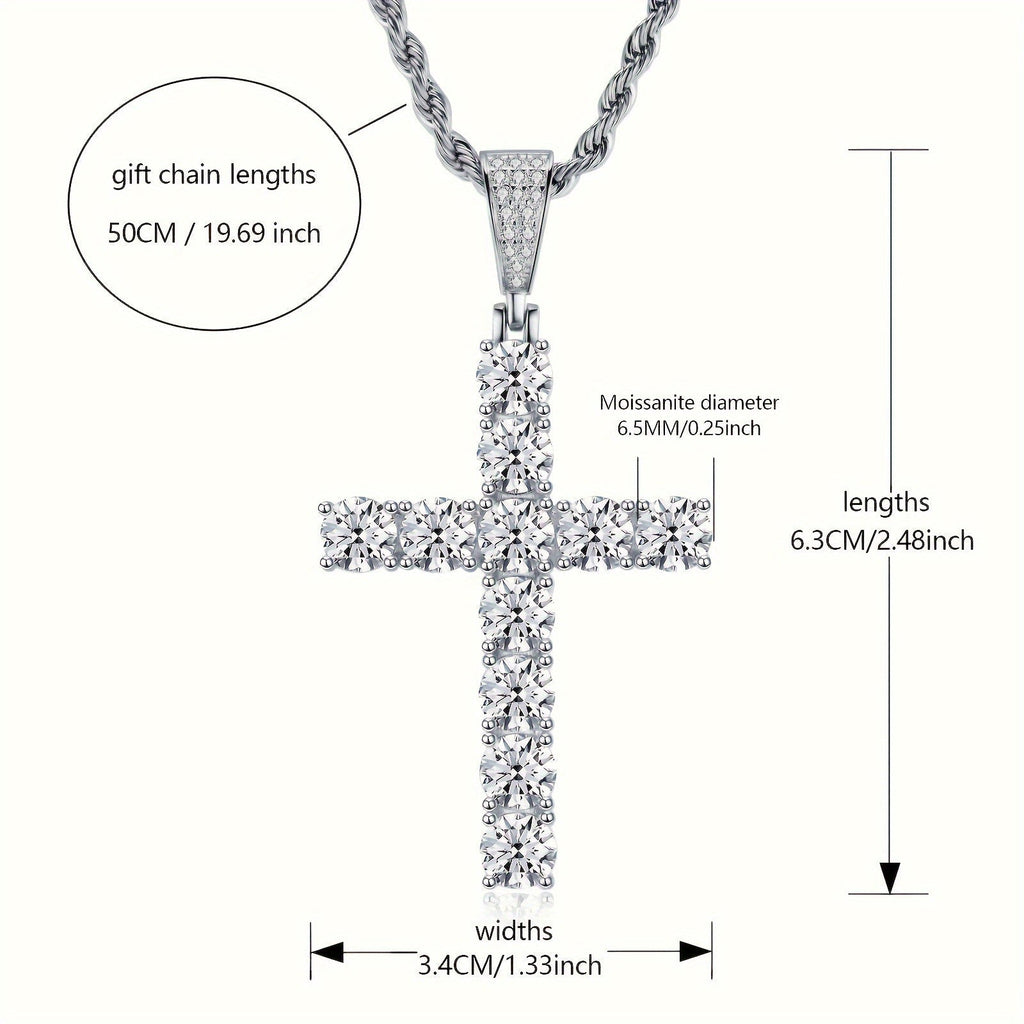 925 Sterling Silver Platinum-Plated Cross Pendant Necklace for Men – Hypoallergenic Hip Hop Luxury Style, Perfect Gift for Him, Banquets, Parties & Special Occasions
