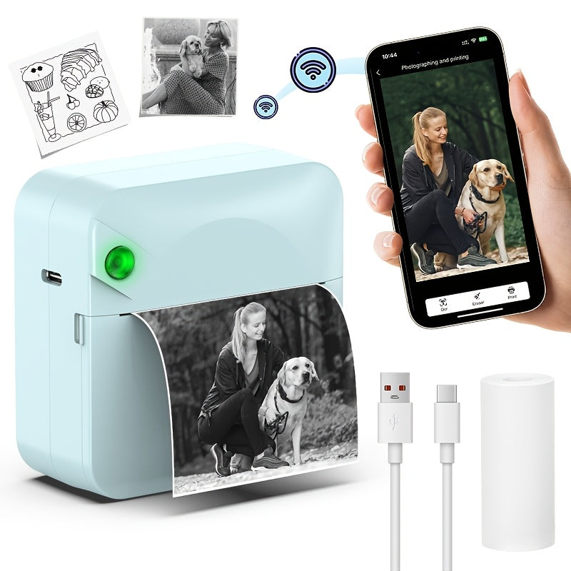 Mini Wireless Thermal Sticker Printer Inkless Portable Bluetooth Pocket Printer for Photos Diaries Notes Memos Labels Receipts Includes 1 Roll Thermal Paper Gift for Students Journalers