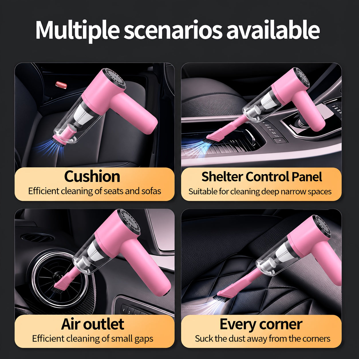 Cordless Car Vacuum Cleaner 7KPa Strong Suction 80dB Quiet Operation 3 Nozzles Rechargeable Handheld Portable Auto Vacuum for Car Interior Home Pet Hair Women Gift Car Accessories