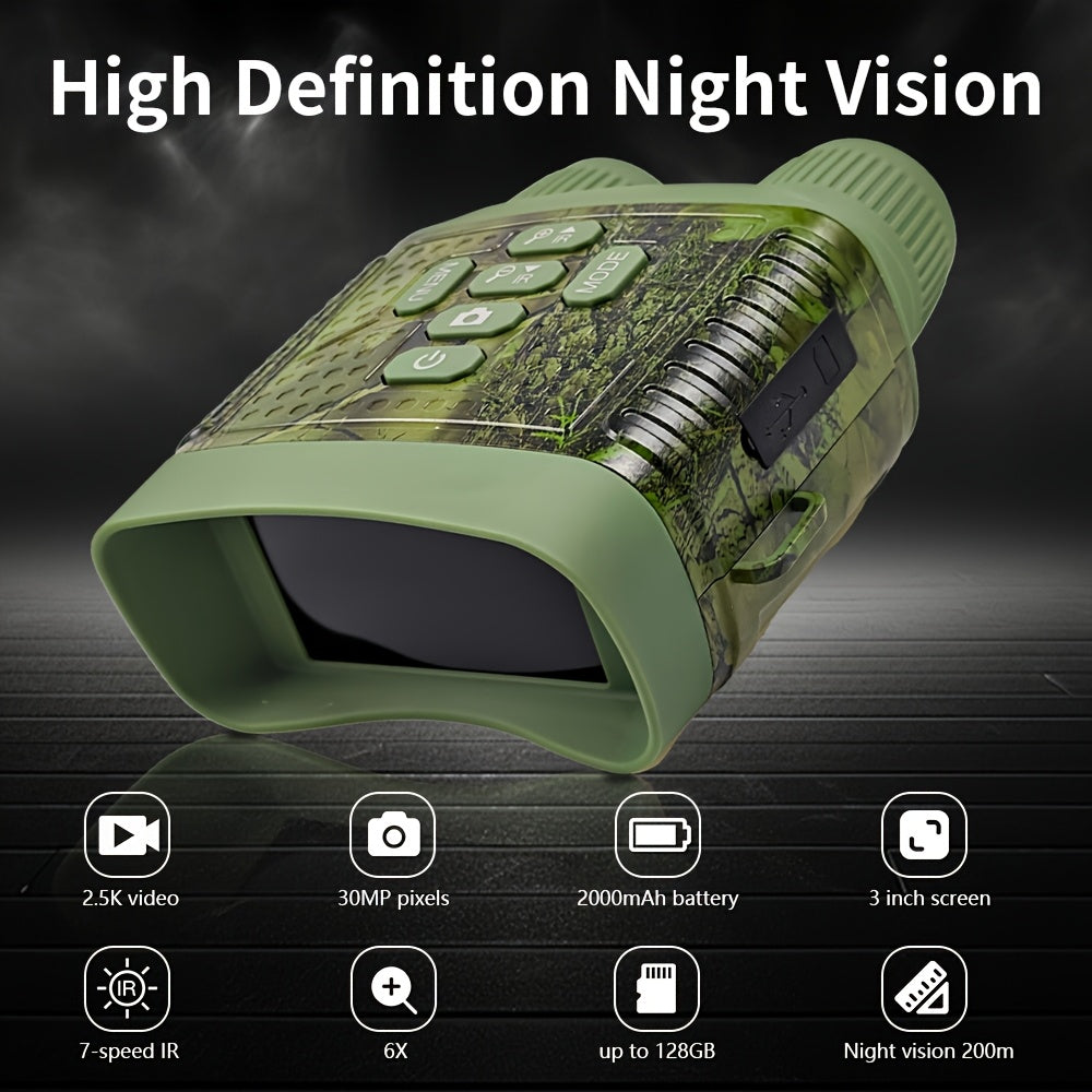 Night Vision Goggles 2.5K HD with 3-Inch Screen & 6X Zoom – 7-Speed IR Infrared Binoculars, 2000mAh Rechargeable, Video & Photo, Camouflage Design for Hunting & Wildlife Observation