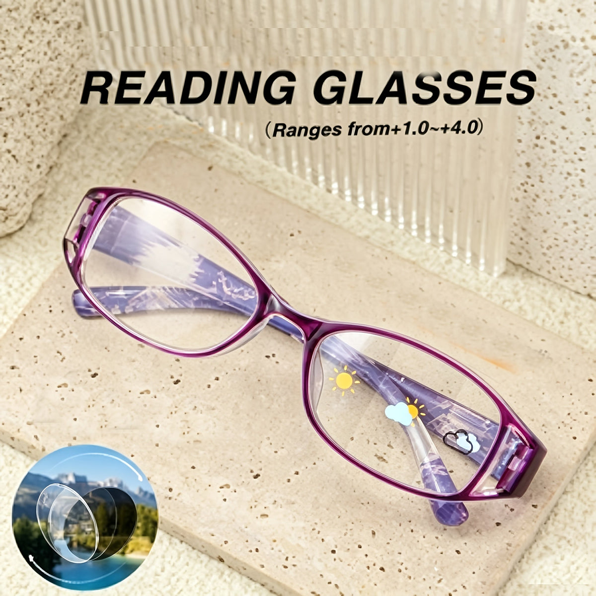 3-Pack Women's Reading Glasses Ultra-Light Flower Skeleton Frame – Stylish Ladies Presbyopia Readers Combo Set Strengths +1.00 to +4.00 Blue Purple Brown Black Gift for Women
