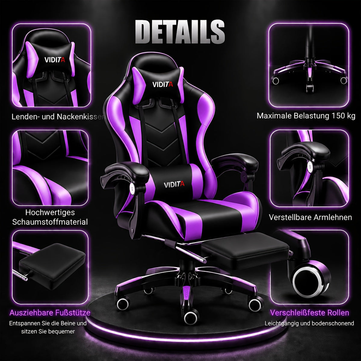 Ergonomic Gaming Chair Racing Style High Back Lumbar Support Five-Wheel Swivel Velvet PU Leather Adjustable Recliner Office Chair Adults Teens Multi-Color