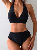 Women's Seamless Bikini Set High-Elastic Nylon Bow Detail Cute Two-Piece Bathing Suit Beach Pool Vacation Swimwear S M L XL Black