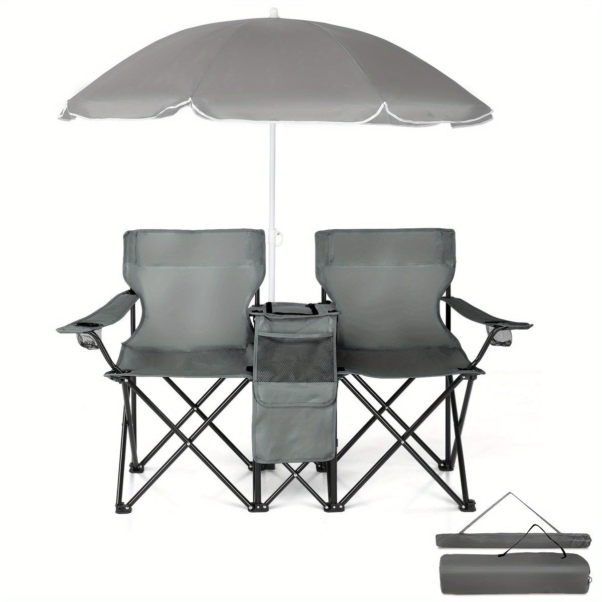 Folding Outdoor Fishing Chair with Sun Umbrella Iron Alloy Frame Oxford Fabric 187 Lb Capacity Portable Beach Patio Camping Chair with Storage Bag Red Black Grey Blue Coconut Pineapple Pattern