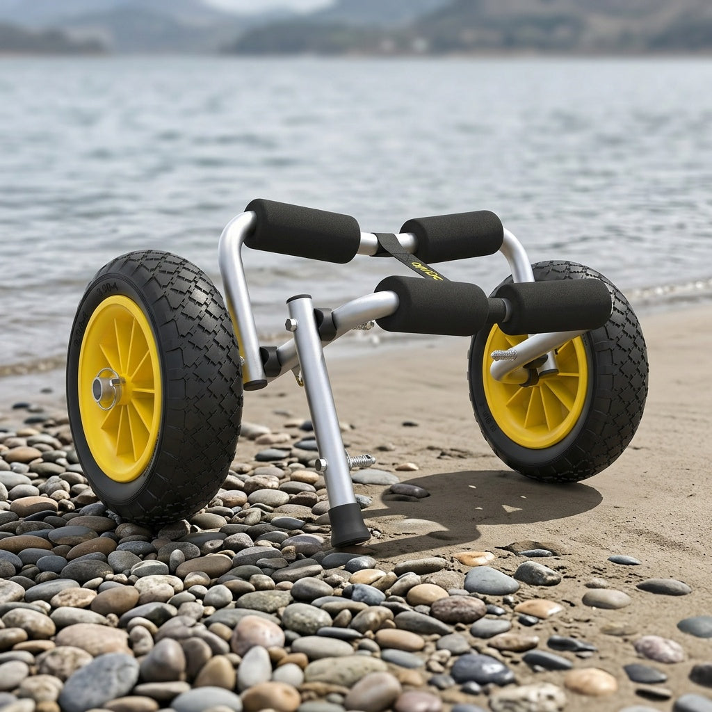 Bonnlo Portable Kayak Trolley Cart Collapsible Cast Aluminum Alloy with 10" Solid Wheels - Fits Canoes, Paddle Boards, Jon Boats, Float Mats & Watercraft Transport