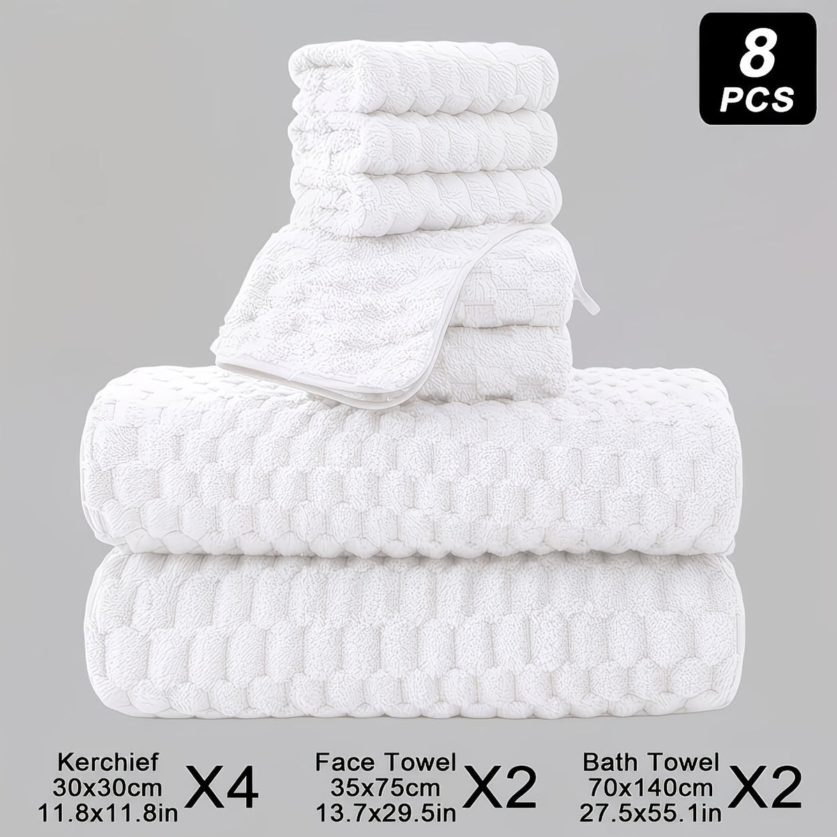 Waffle Weave Bath Towels 4-Pack & 8-Pack Ultra-Soft Quick-Dry Microfiber – Super Absorbent 281g/m² 80/20 Polyamide Spa Gym Travel Towels, Lint-Free Antimicrobial, Multiple Colors