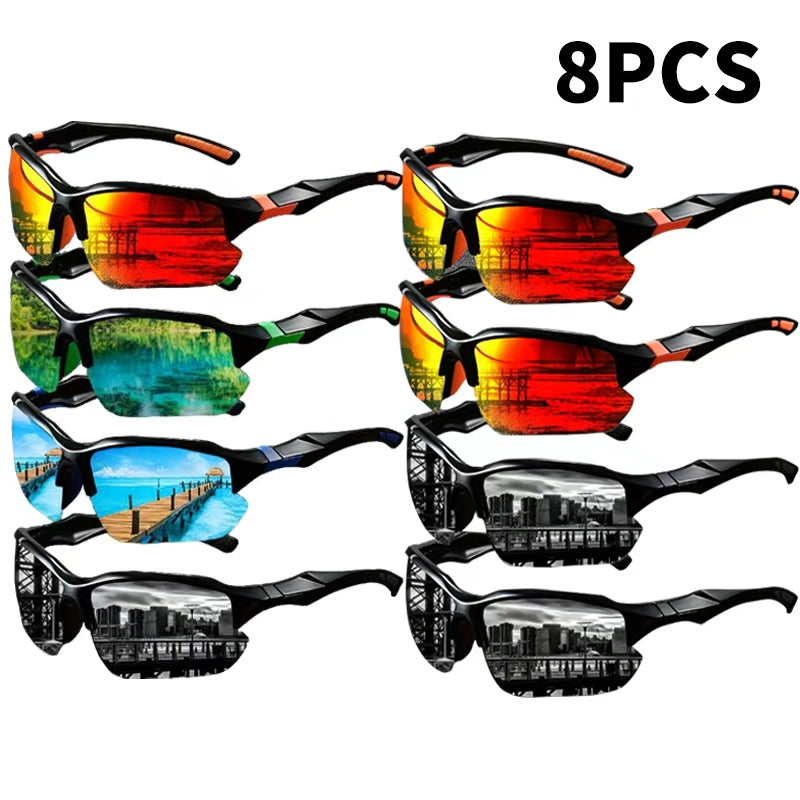 8 Pcs Men's UV Protective Sunglasses Set – Color Coating Lens Fashion Fitness Sports Eyewear for Driving Leisure Outdoor Daily Wear Bulk Pack Gift for Him Birthday Father's Day Christmas