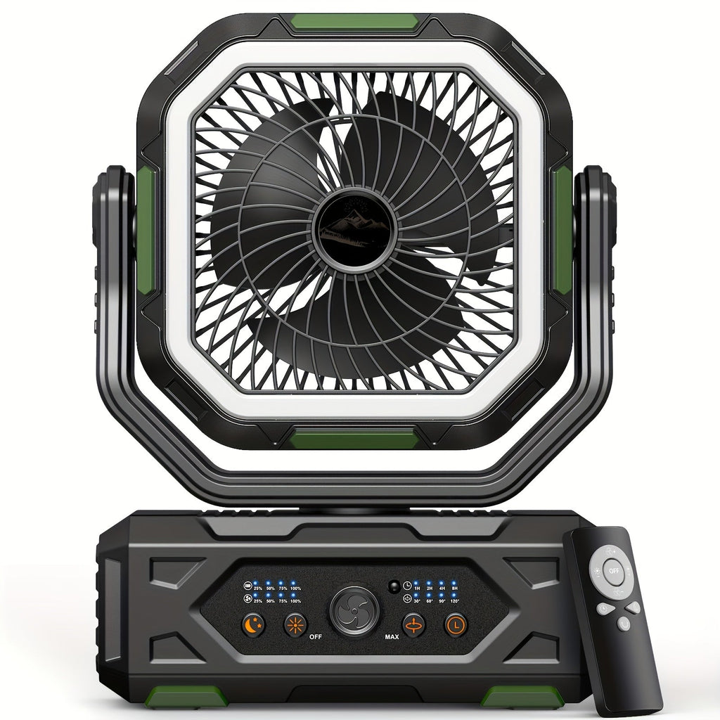 20000mAh Portable Camping Fan with Remote & Oscillation – Rechargeable 4-Speed Quiet Fan with LED Lantern, 45°/90° Oscillation, Timer & Hook for Tent, Car, RV, Bedroom & Emergency Cooling, 12-138Hr Runtime