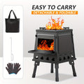 Portable Wood Burning Camp Stove – Compact Foldable Backpacking Stove for Hiking, Camping, Picnic & BBQ, No Fuel Canisters Needed, Smokestack Option, Black Green or Stainless Steel