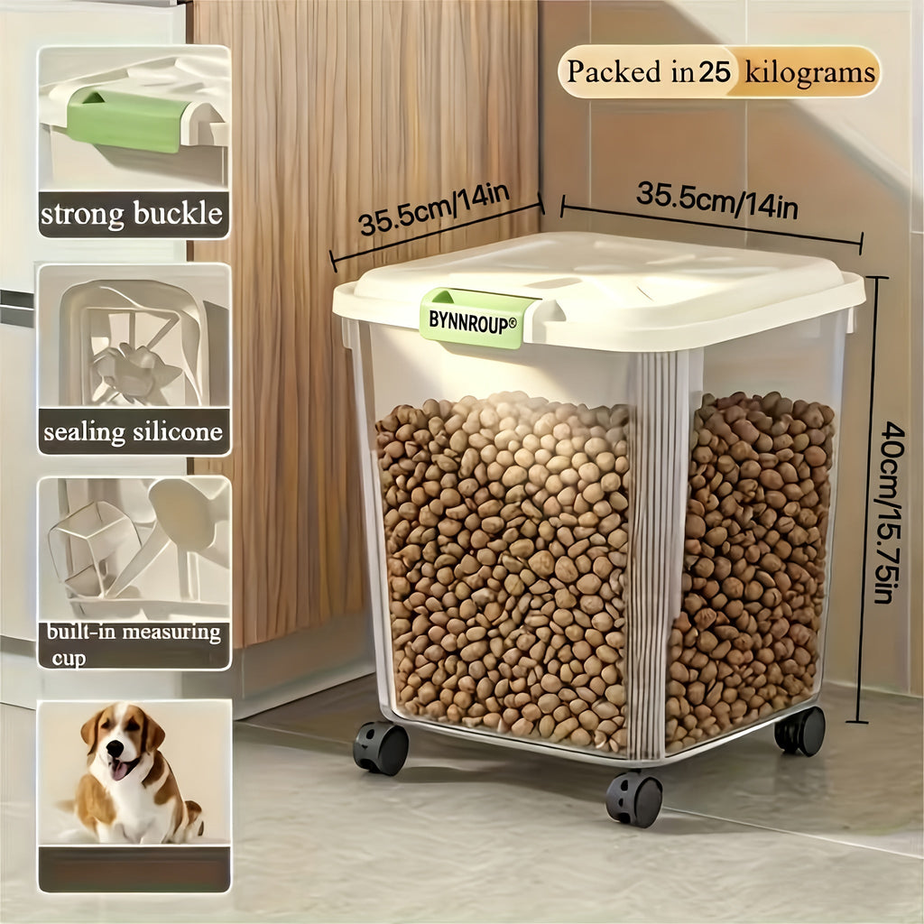Pet Food Storage Container with Locking Lid & Scoop – Moisture-Proof Airtight Bin 6-55 lbs, Optional Wheels, Large Capacity for Cat & Dog Food, Grains & Flour