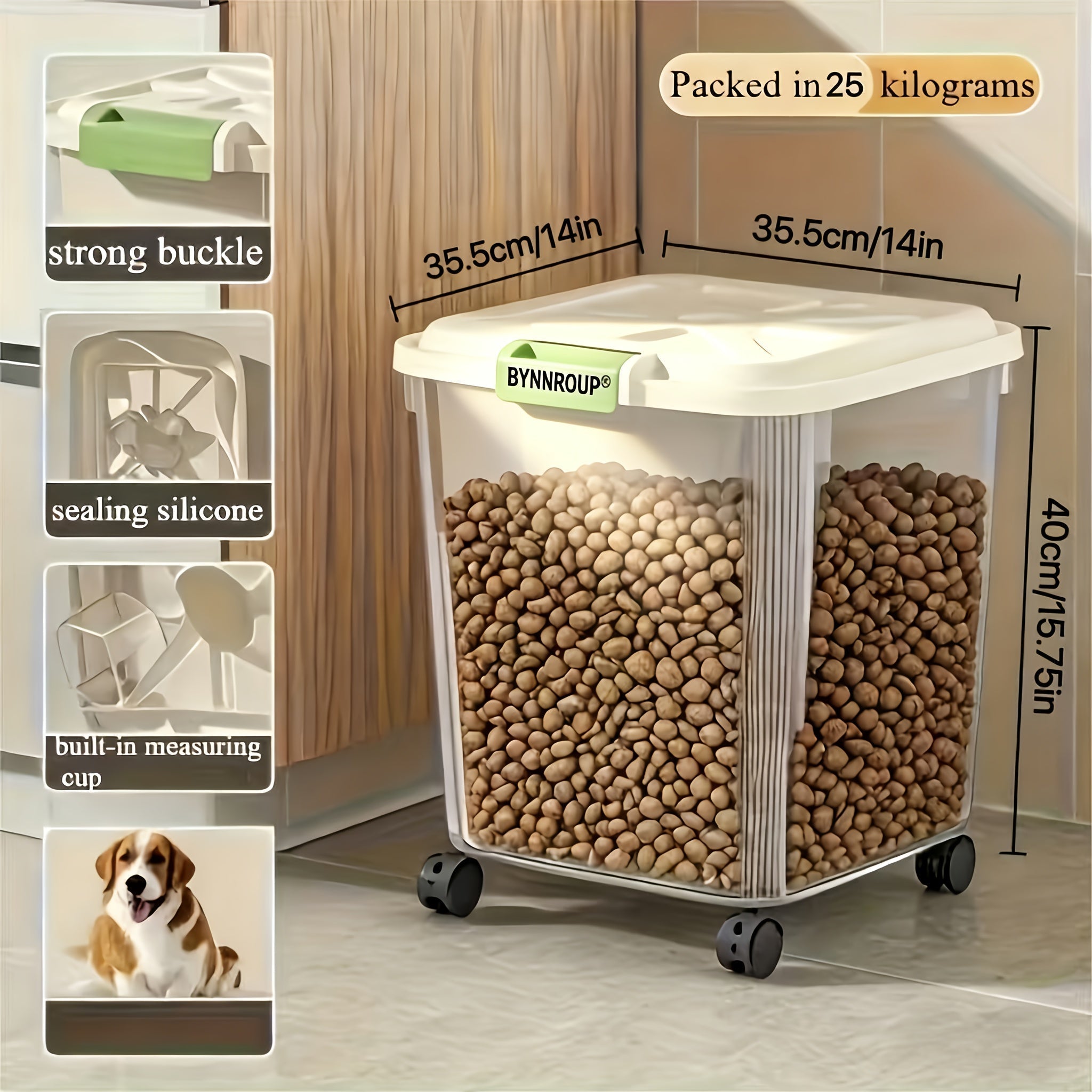 Pet Food Storage Container with Locking Lid & Scoop – Moisture-Proof Airtight Bin 6-55 lbs, Optional Wheels, Large Capacity for Cat & Dog Food, Grains & Flour
