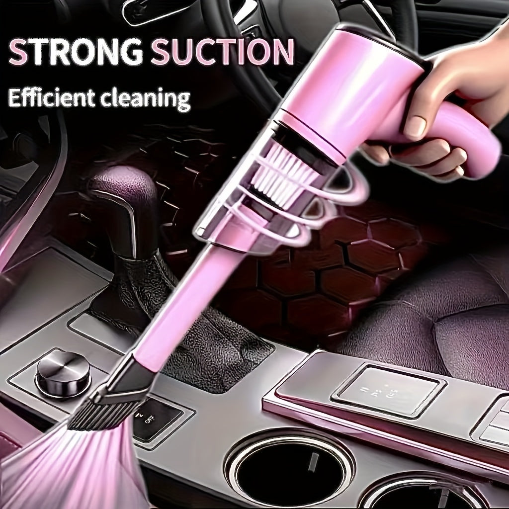 Pink Mini Handheld Car Vacuum Cleaner Dry Wet Strong Suction Pet Hair Cat Hair Cute Portable Corded No Battery for Women Girls Car Interior Home Desk Keyboard Cleaning | Nova Mart