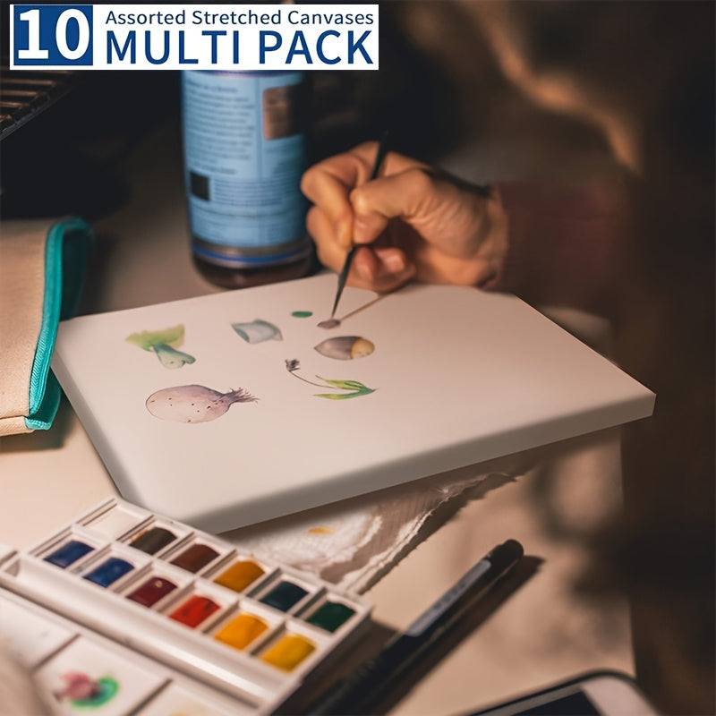 Stretched Canvas Multi-Pack 100% Cotton Primed White – Round Square Rectangular Sets 10 15 20 Pieces for Acrylic Oil Watercolor Painting Pouring Mixed Media Artist Boards Bulk Value Pack