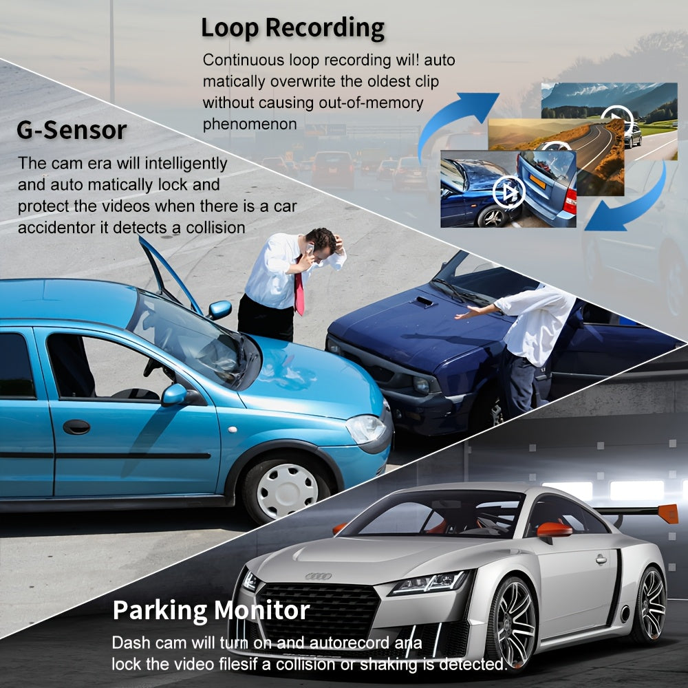 Dash Cam Front and Rear 1080P HD Dual Camera Night Vision 170° Wide Angle ADAS G-Sensor Loop Recording 24Hr Parking Mode 2 Inch IPS Screen for Cars Trucks SUVs