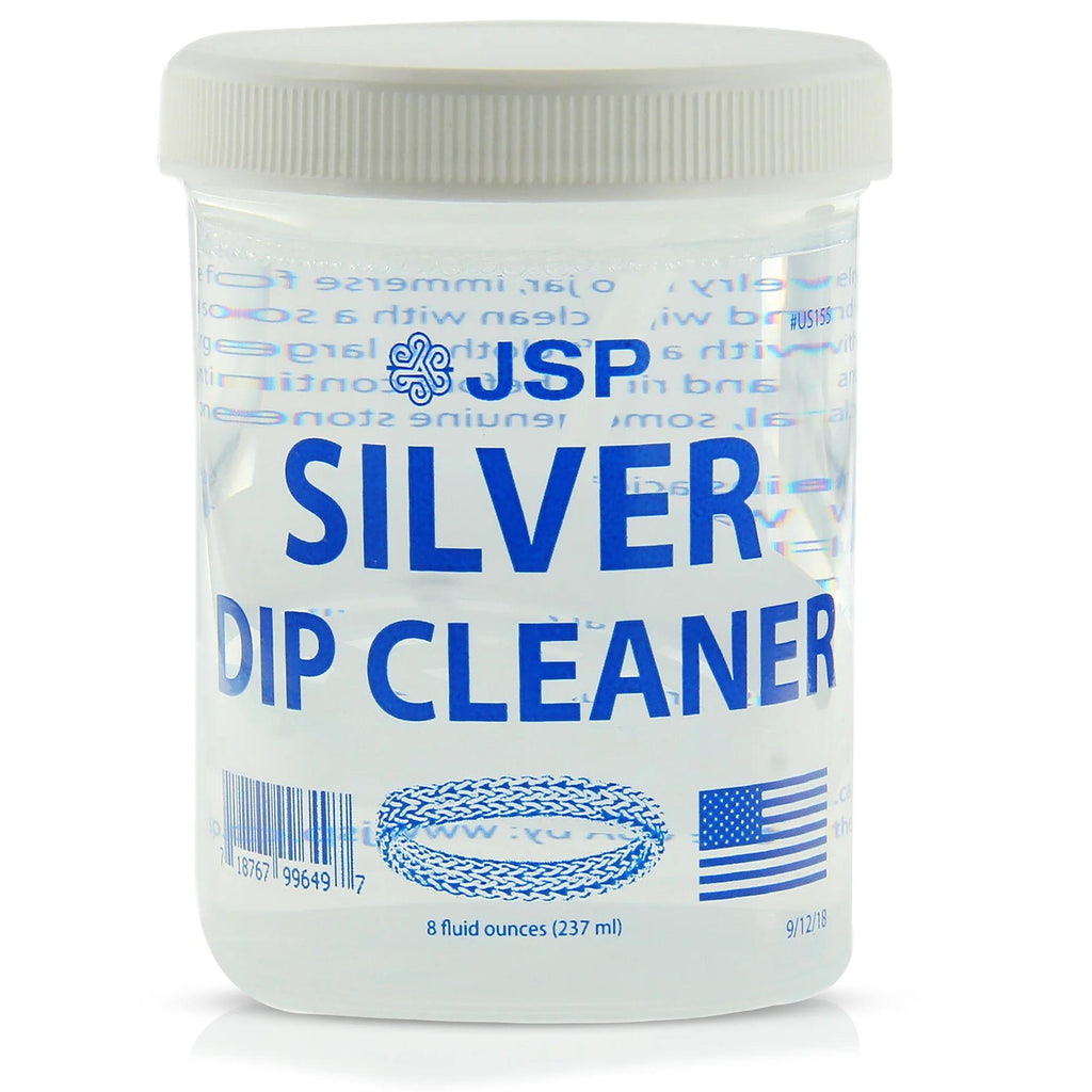JSP Silver Dip Cleaner & Tarnish Remover 8oz Kit – 925 & 999 Sterling Silver Jewelry Cleaning Solution with Basket & Microfiber Cloth, Restores Shine