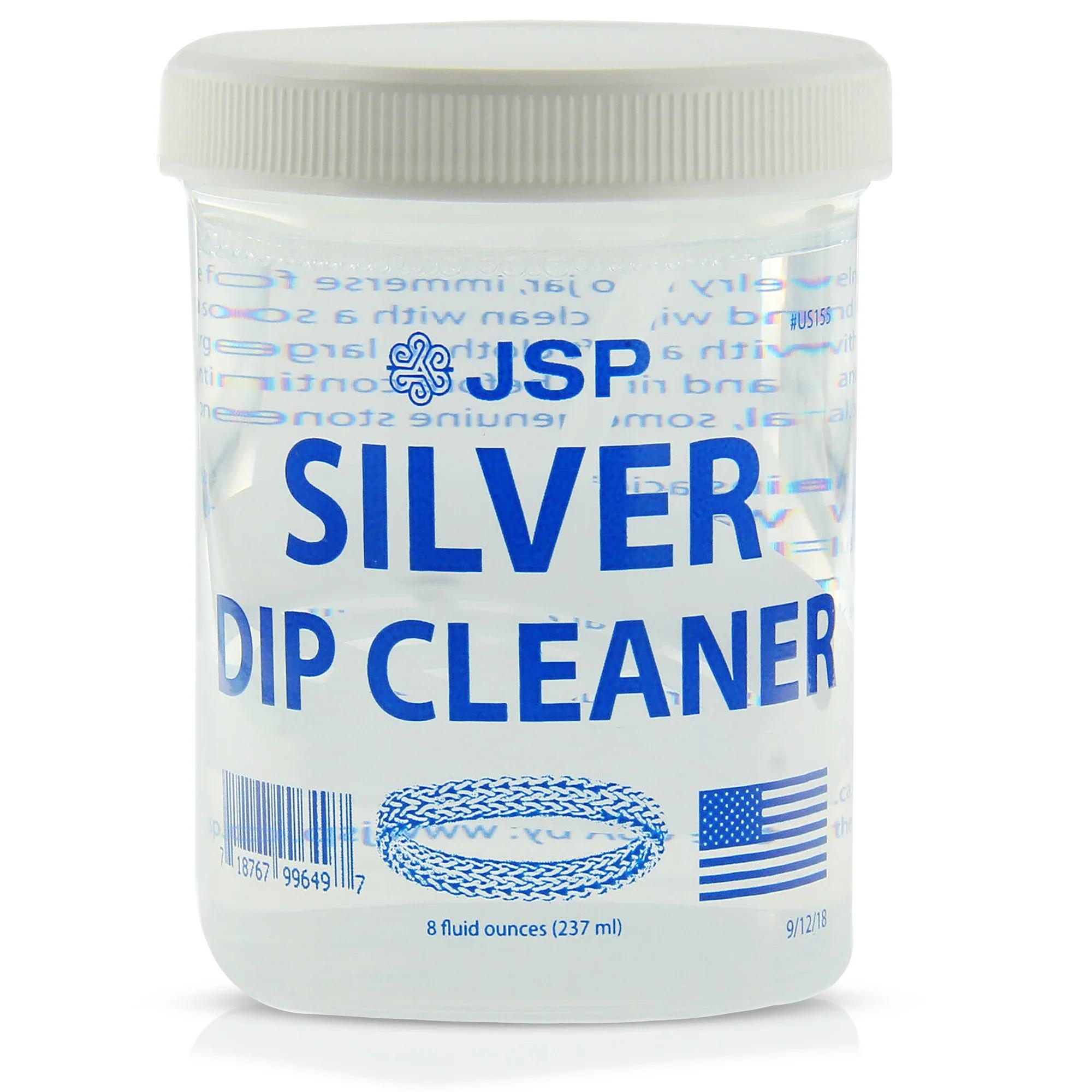 JSP Silver Dip Cleaner & Tarnish Remover 8oz Kit – 925 & 999 Sterling Silver Jewelry Cleaning Solution with Basket & Microfiber Cloth, Restores Shine