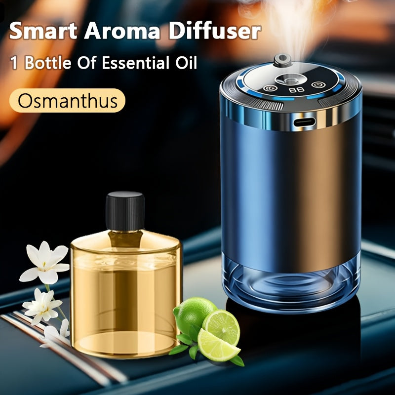 Smart Car Aroma Diffuser with Essential Oils Included – USB Powered Starry Sky Projection Humidifier Ambient Light Air Freshener Ocean Osmanthus Cologne Scent 1.69oz for Car Interior