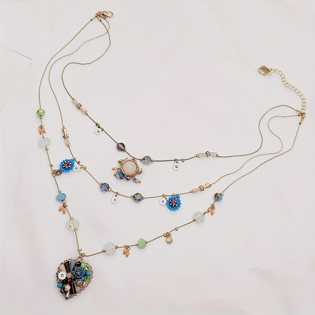 925 Sterling Silver Handmade Multi-Layer Love Beaded Necklace & Earring Set for Women – December Birthstone Jewelry, Elegant Daily & Wedding Gift with Free Gift Box
