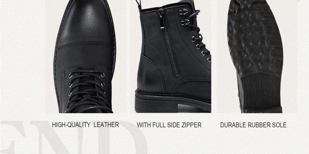 Men's Motorcycle Chukka Boots – Zipper & Lace-Up Genuine Leather Casual Fashion Boots with Non-Slip Sole, Cap Toe, Breathable Cushioned Insole, Black & Brown | Velora
