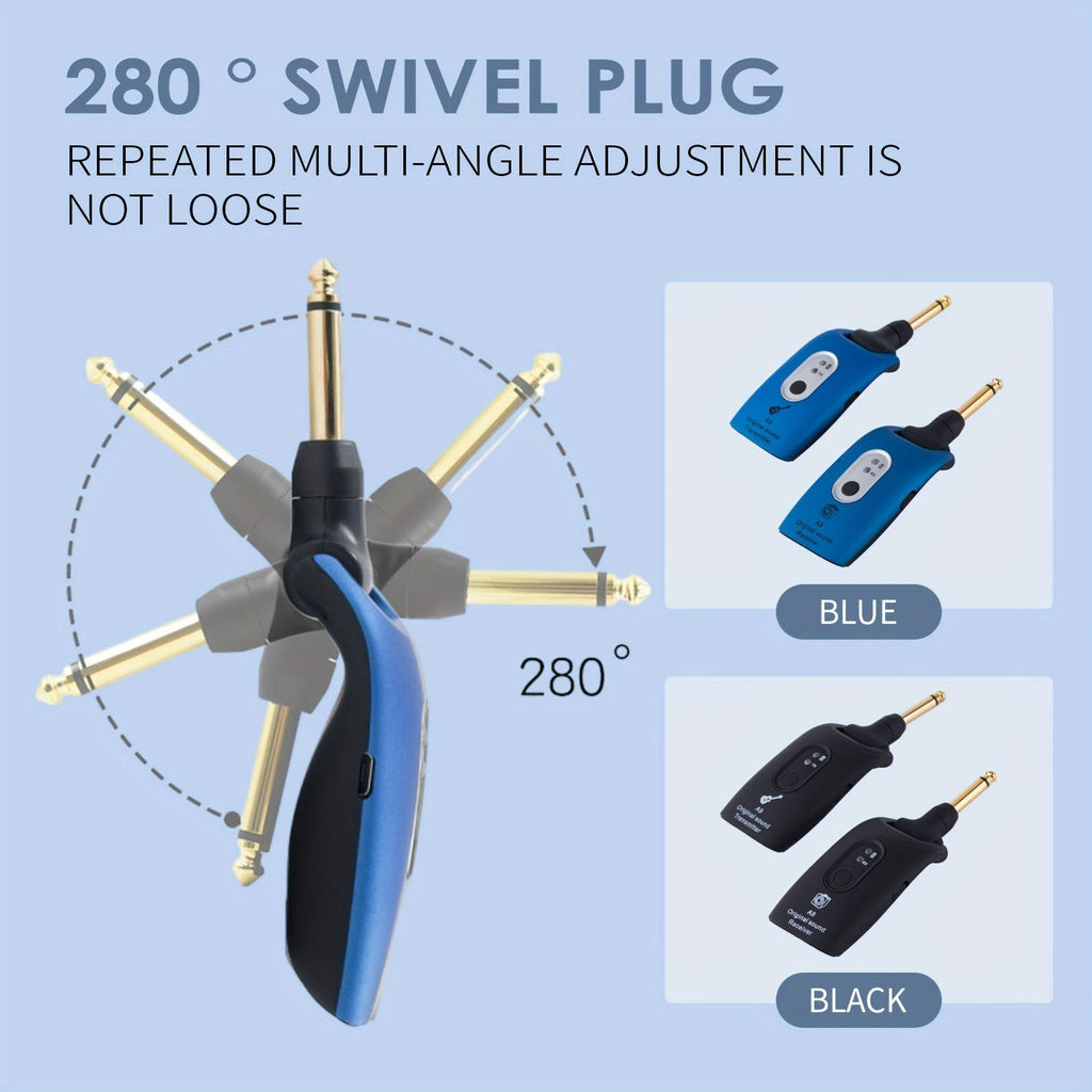 2.4GHz Wireless Guitar System Transmitter & Receiver for Electric Guitar – Low Latency Plug & Play Universal Wireless Instrument System for Guitar Bass Violin – Blue & Black