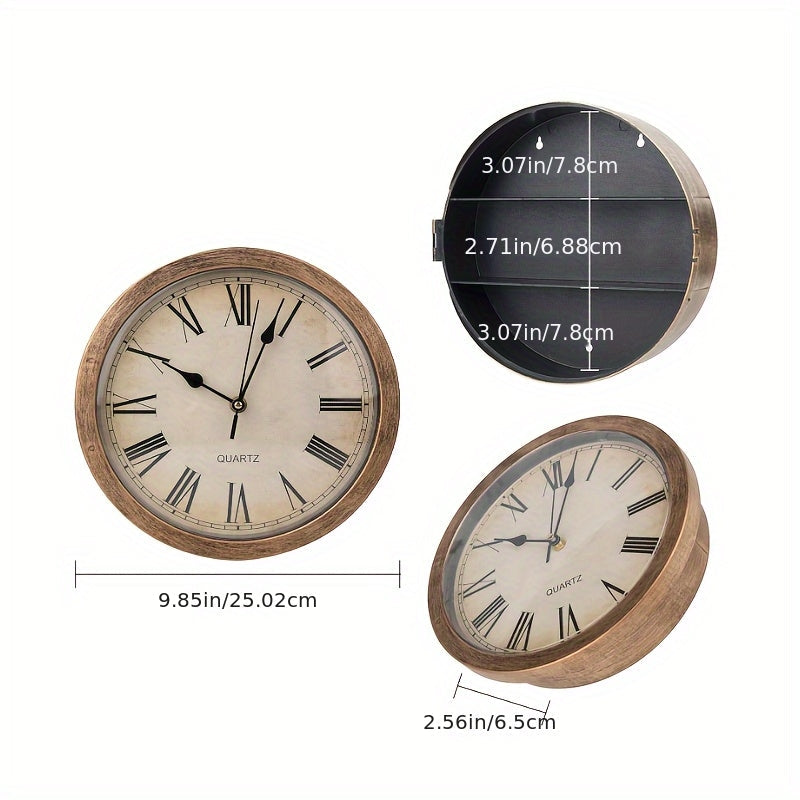 Wall-Mounted Diversion Safe Clock Hidden Secret Compartment Storage for Cash Coins Jewelry Valuables Silent Wall Clock Home Office Security Golden Black Silver