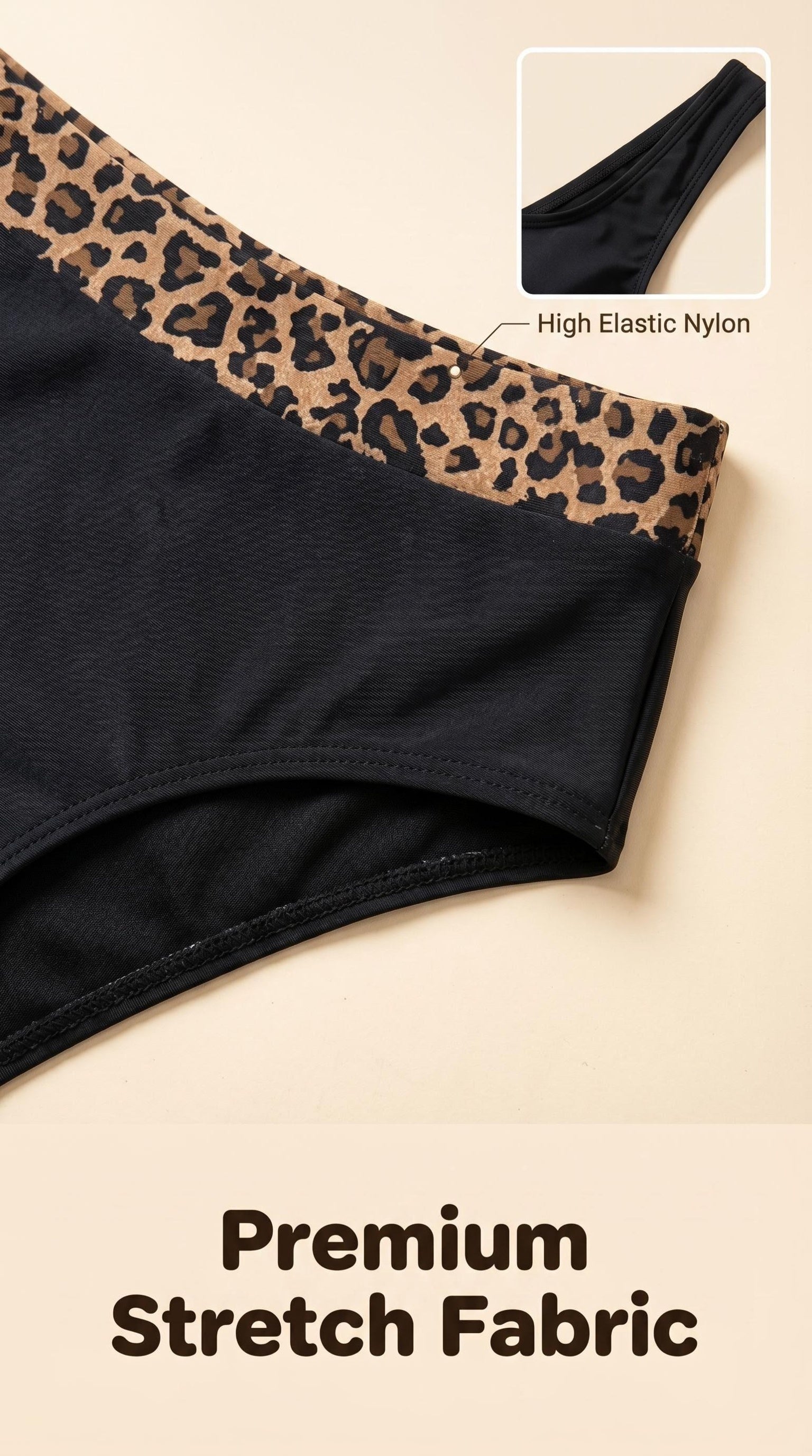 Women's High-Waisted Leopard Print Bikini Set Crop Top Square Neckline Retro Sexy Color Block Slimming 2-Piece Swimsuit Beach Pool Vacation S M L XL Black