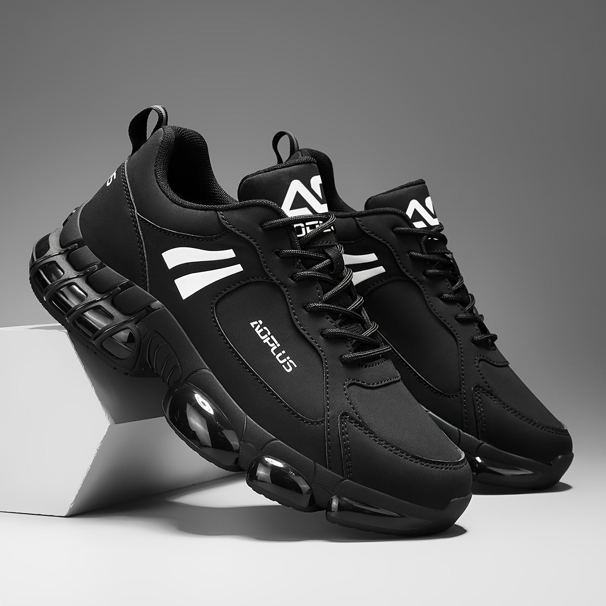 Wear-Resistant All-Season Men's Road Running Sneakers – Anti-Slip Lace-Up Low Top Athletic Shoes for Running Gym Casual Outdoor, Blue Black White, Wide Sizes US 6.5–13.5