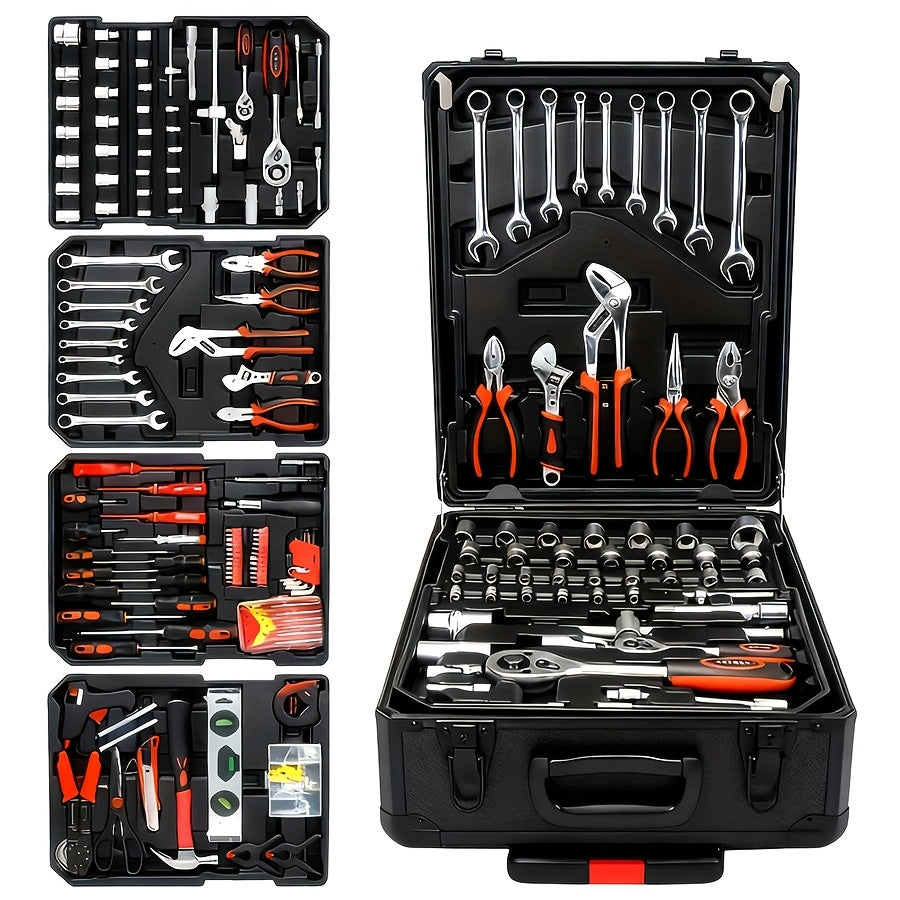 52 Piece Professional Tool Set with Portable Toolbox Multi-Functional Home Car Repair Kit for DIY Enthusiasts Homeowners Mechanics Gift for Men Red Standard Black White