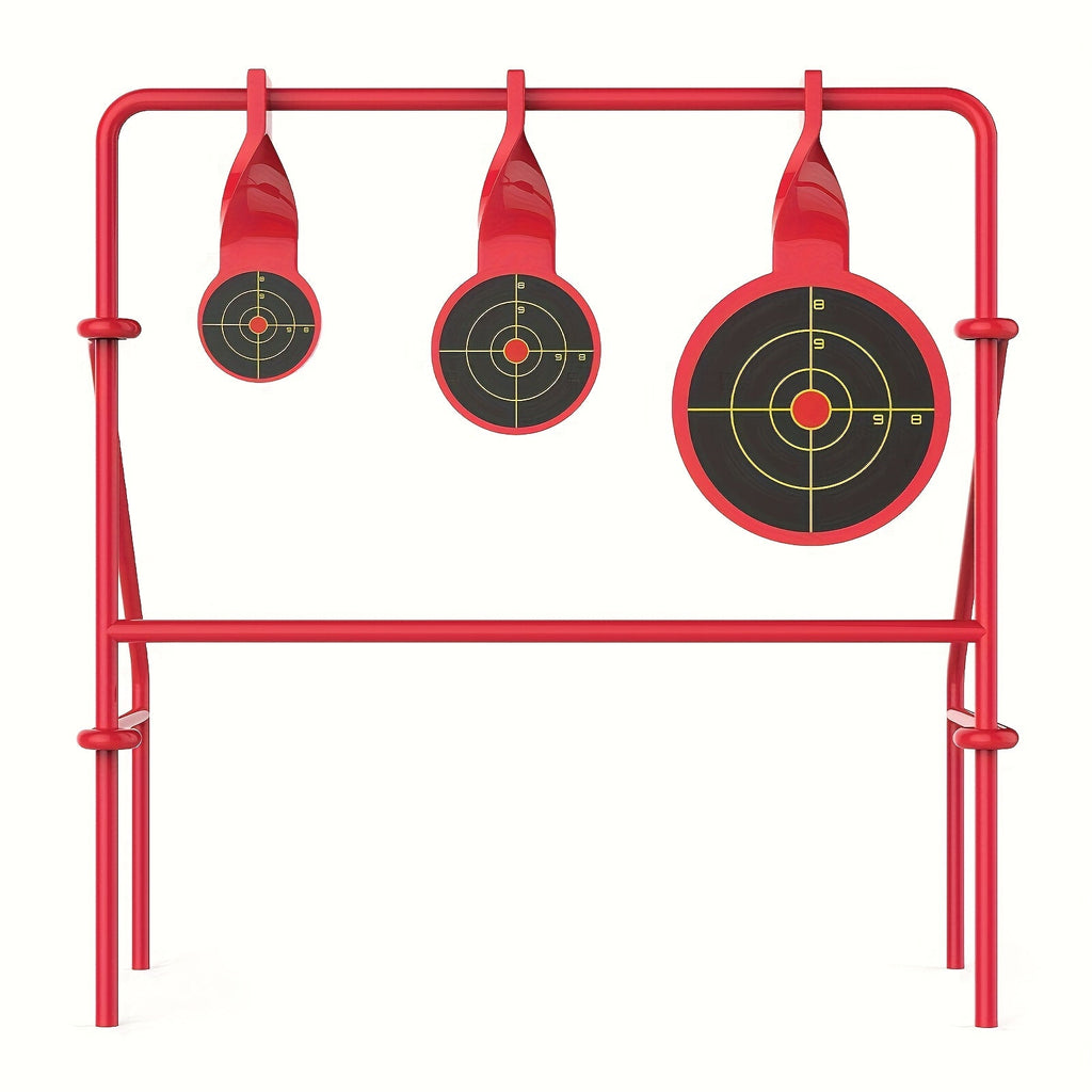 Triple Spinner Shooting Target Stand for .22LR Rimfire – Foldable Heavy-Duty Steel with 15-Pack Bullseye Paper Targets, Instant Visual & Audible Feedback for Backyard Plinking Range Training Practice