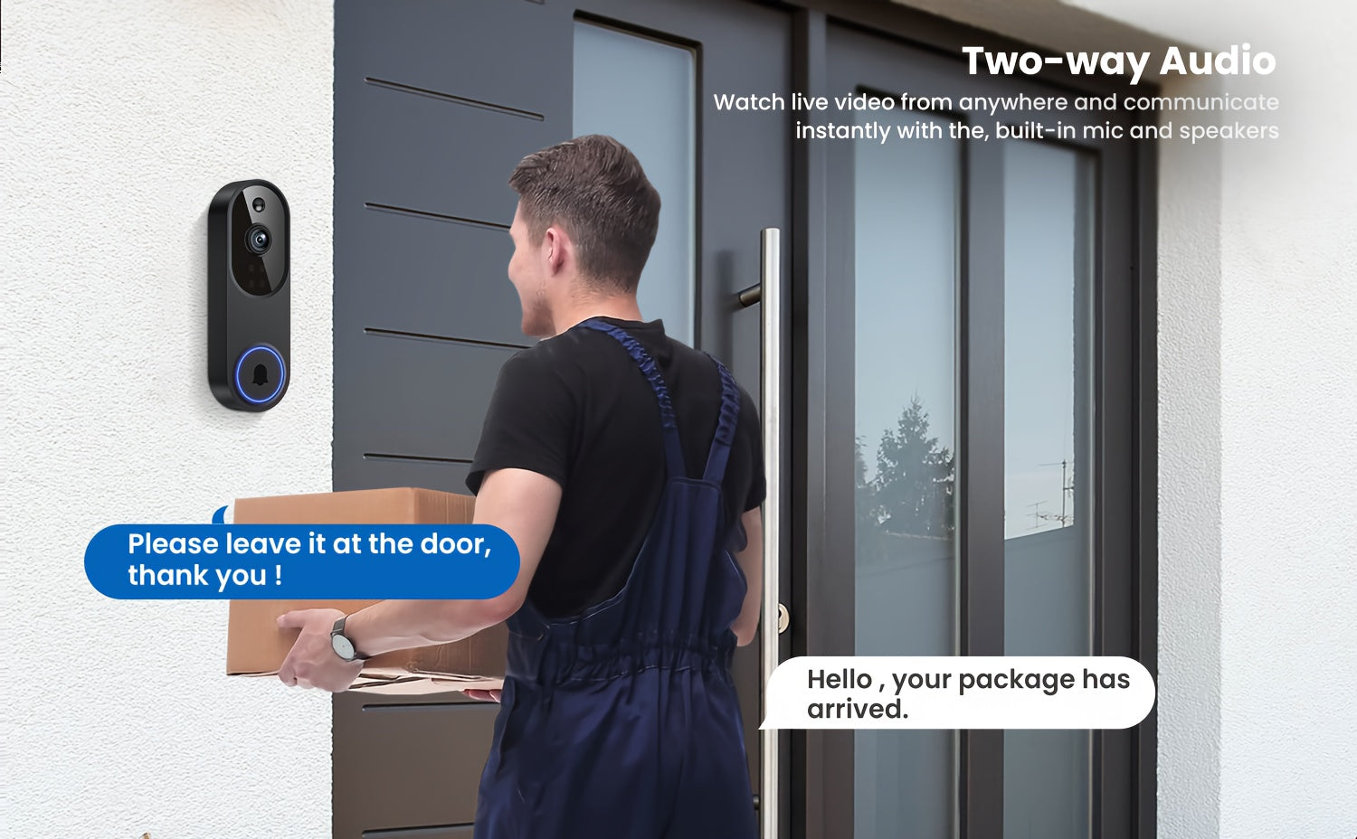 Smart Video Doorbell 960P WiFi Wireless Camera - Two-Way Talk Color Night Vision AI Person Vehicle Detection 2.4G 5G Dual Band 3:4 Full View Real-Time Remote Monitoring Home Security