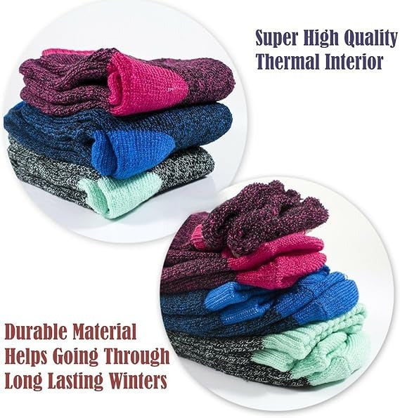 6 Pairs Women's Thermal Winter Socks Fleece-Lined 4X Warmer – Heavy Duty Cushioned Boot Socks for Hiking Camping Skiing Running Cold Weather Size 9-11 Multicolor Value Pack