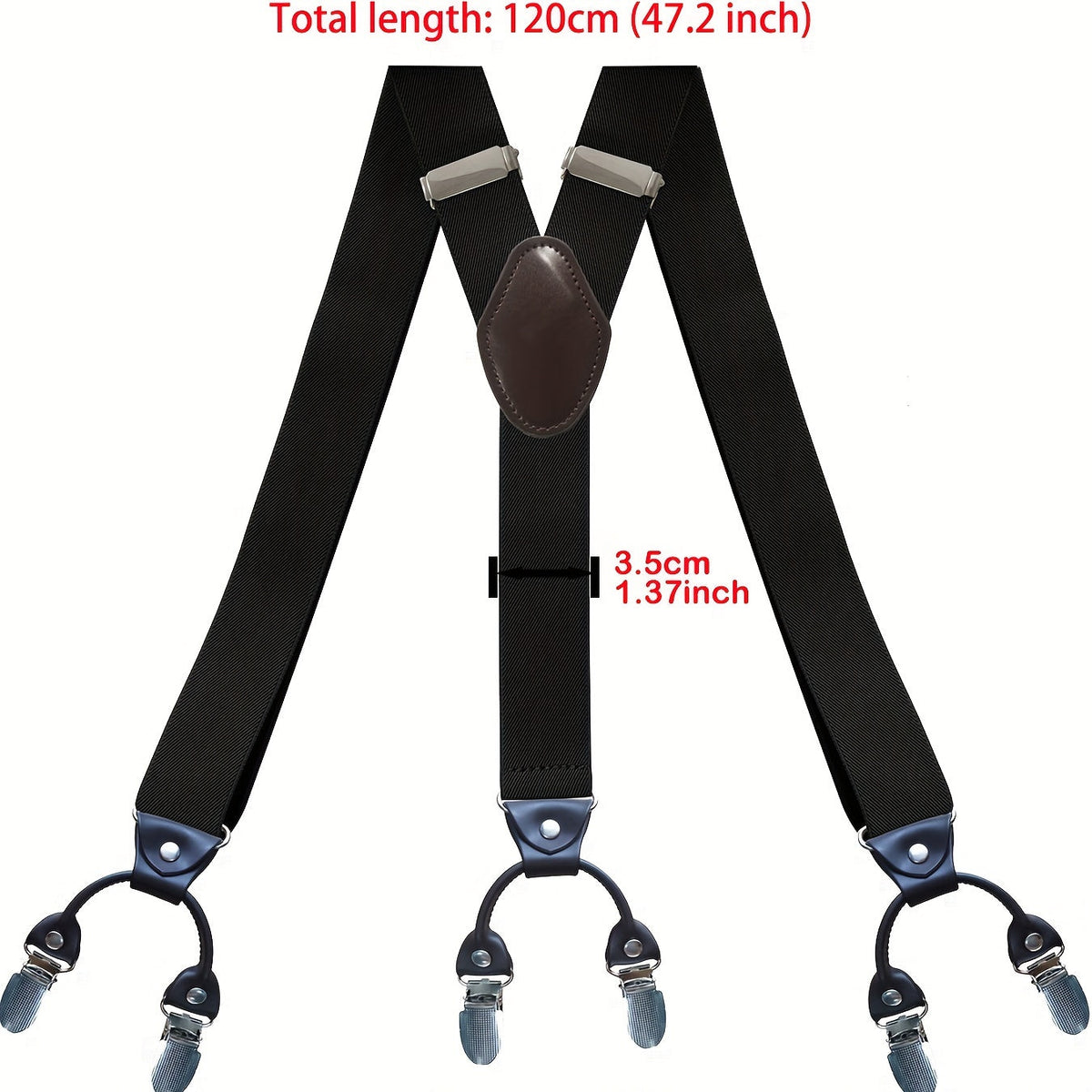 Men's Suspenders Y-Back PU Leather Heavy Duty Suit Brace with 6 Metal Clips – Adjustable Elastic Vintage Style, Black Gray Navy Blue White Coffee Beige Wine Red, Casual & Formal Wear