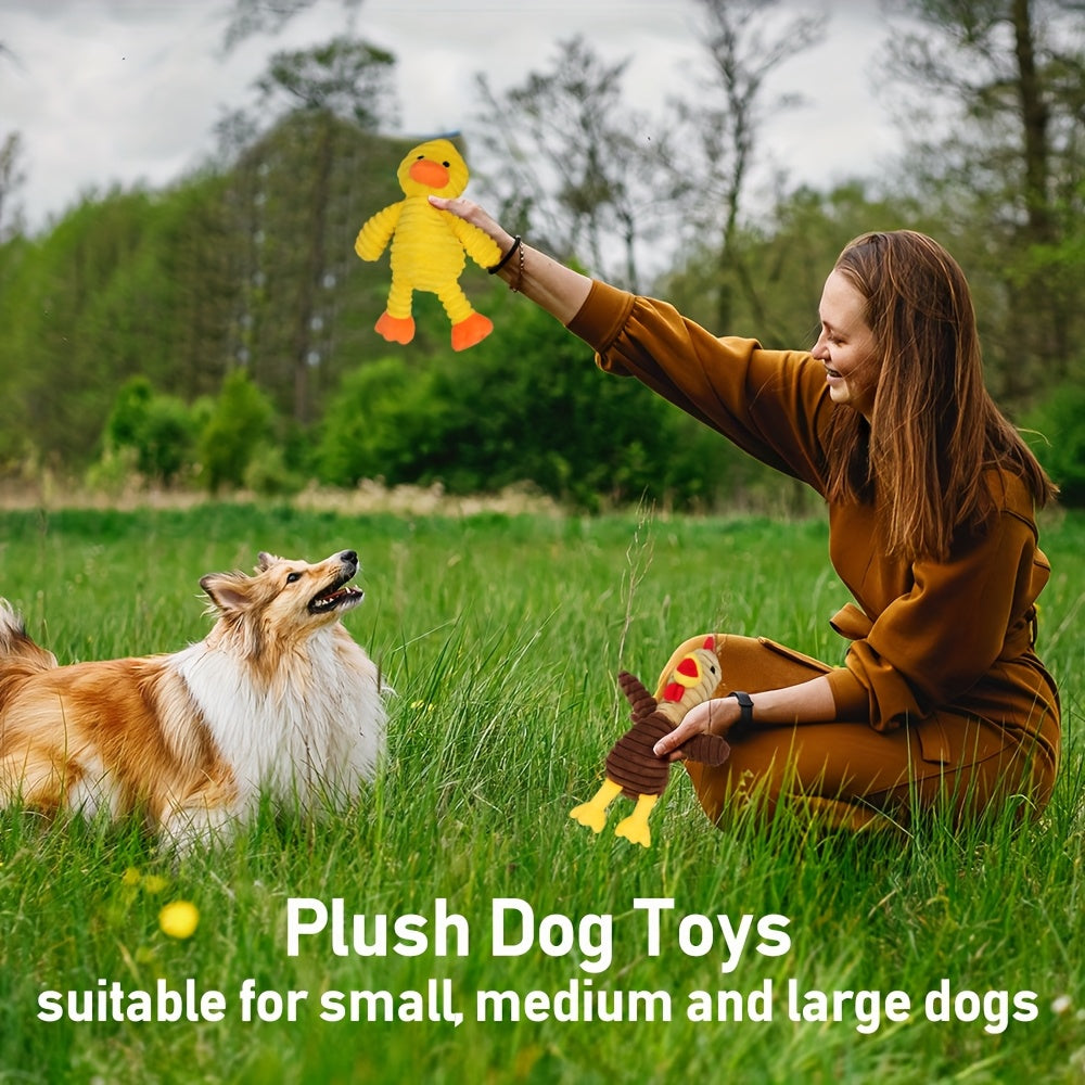 Plush Dog Squeaky Toys 5-Pack Bundle Washable Stuffed Animal Chew Toys for Small Medium Large Dogs – Embroidered Safety Eyes, Pig Frog Elephant Chicken Fox Designs