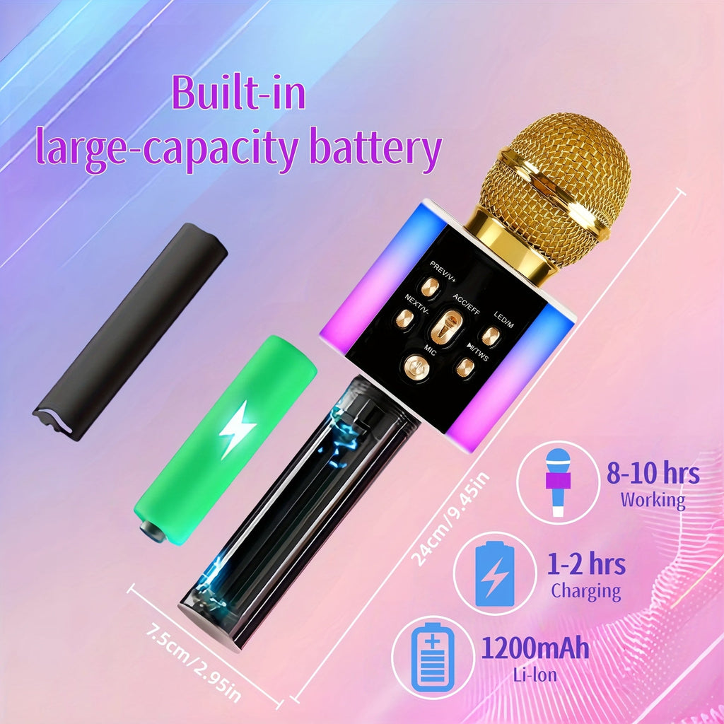 5-in-1 Wireless Karaoke Microphone with Built-In Speaker, LED Lights & Voice Changer – Portable Bluetooth Singing Mic for Parties, Family Gatherings, Travel & Outdoor Fun, 10 Colors