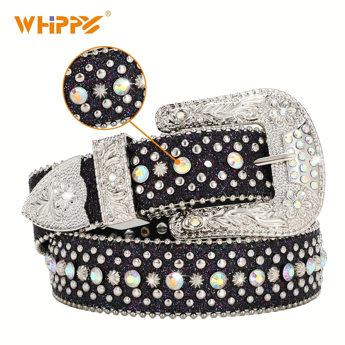 Rhinestone Belt Unisex Western Cowgirl Bling Faux Leather Removable Buckle – Sparkling Adjustable Waist Belt for Women Men 13 Colors Sizes S-XL Party Festival Halloween Christmas Gift